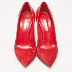 Pre Owned Casadei Red Leather and Suede Pointed Toe Pumps Size 38