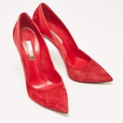 Pre Owned Casadei Red Leather and Suede Pointed Toe Pumps Size 38