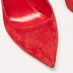 Pre Owned Casadei Red Leather and Suede Pointed Toe Pumps Size 38