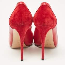 Pre Owned Casadei Red Leather and Suede Pointed Toe Pumps Size 38