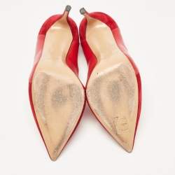 Pre Owned Casadei Red Leather and Suede Pointed Toe Pumps Size 38