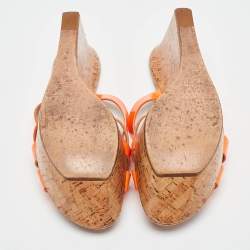 Casadei Orange Patent Leather Cork Platform Wedge Slide Sandals Size 41
