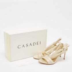 Casadei Cream Fabric Ankle Strap Sandals Size 38.5
