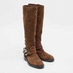 Casadei Brown Suede Chain Detail Knee Length Boots Size 36