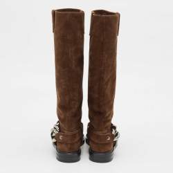 Casadei Brown Suede Chain Detail Knee Length Boots Size 36