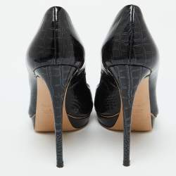 Pre Owned Casadei Black Croc Embossed Leather Open Toe Pumps Size 36.5