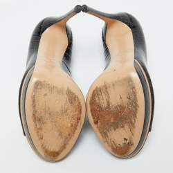 Pre Owned Casadei Black Croc Embossed Leather Open Toe Pumps Size 36.5