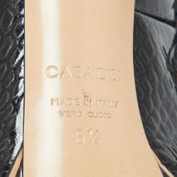 Pre Owned Casadei Black Croc Embossed Leather Open Toe Pumps Size 36.5