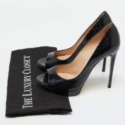 Pre Owned Casadei Black Croc Embossed Leather Open Toe Pumps Size 36.5