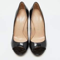 Pre Owned Casadei Black Croc Embossed Leather Open Toe Pumps Size 36.5