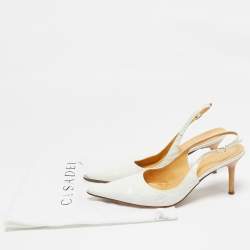 Pre Owned Casadei White Leather Pointed Toe Slingback Pumps Size 37.5