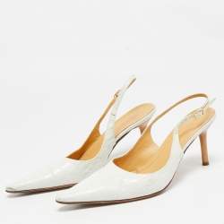 Pre Owned Casadei White Leather Pointed Toe Slingback Pumps Size 37.5