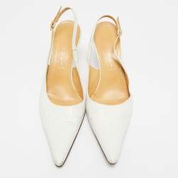 Pre Owned Casadei White Leather Pointed Toe Slingback Pumps Size 37.5