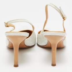 Pre Owned Casadei White Leather Pointed Toe Slingback Pumps Size 37.5