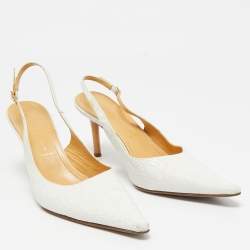 Pre Owned Casadei White Leather Pointed Toe Slingback Pumps Size 37.5