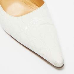 Pre Owned Casadei White Leather Pointed Toe Slingback Pumps Size 37.5
