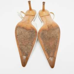 Pre Owned Casadei White Leather Pointed Toe Slingback Pumps Size 37.5