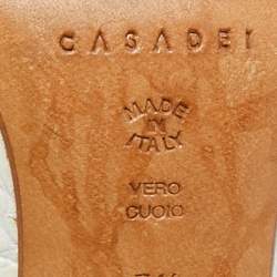 Pre Owned Casadei White Leather Pointed Toe Slingback Pumps Size 37.5