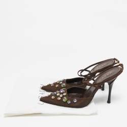 Casadei Dark Brown Nubuck Leather Pointed Toe Ankle Wrap Sandals Size 38