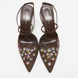 Casadei Dark Brown Nubuck Leather Pointed Toe Ankle Wrap Sandals Size 38