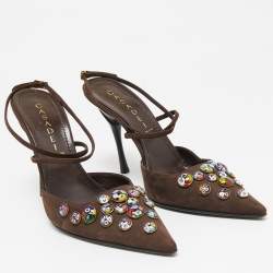 Casadei Dark Brown Nubuck Leather Pointed Toe Ankle Wrap Sandals Size 38