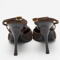 Casadei Dark Brown Nubuck Leather Pointed Toe Ankle Wrap Sandals Size 38