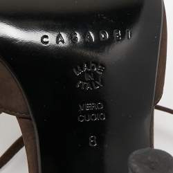 Casadei Dark Brown Nubuck Leather Pointed Toe Ankle Wrap Sandals Size 38