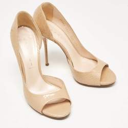Casadei Beige Python Embossed Leather D'orsay Pumps Size 37.5