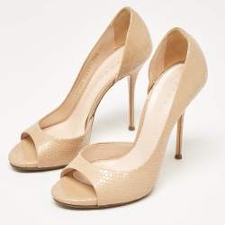 Casadei Beige Python Embossed Leather D'orsay Pumps Size 37.5