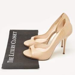 Casadei Beige Python Embossed Leather D'orsay Pumps Size 37.5