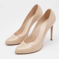 Pre Owned Casadei Beige Patent Leather Pointed Toe Pumps Size 39.5