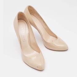 Pre Owned Casadei Beige Patent Leather Pointed Toe Pumps Size 39.5