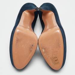 Pre Owned Casadei Navy Blue Suede Platform Pumps Size 38