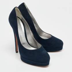 Pre Owned Casadei Navy Blue Suede Platform Pumps Size 38