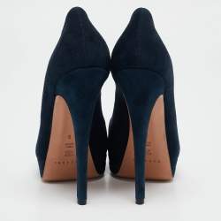 Pre Owned Casadei Navy Blue Suede Platform Pumps Size 38