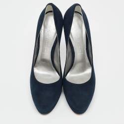 Pre Owned Casadei Navy Blue Suede Platform Pumps Size 38
