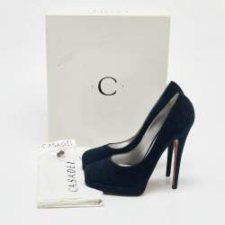 Pre Owned Casadei Navy Blue Suede Platform Pumps Size 38