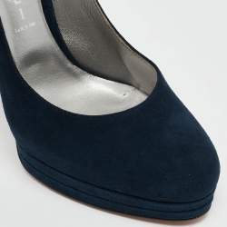 Pre Owned Casadei Navy Blue Suede Platform Pumps Size 38