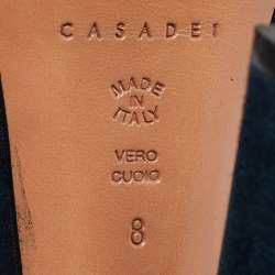 Pre Owned Casadei Navy Blue Suede Platform Pumps Size 38