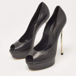 Pre Owned Casadei Black Patent Leather Peep Toe Pumps Size 39