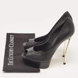 Pre Owned Casadei Black Patent Leather Peep Toe Pumps Size 39