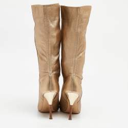 Casadei Gold Leather Mid Calf Boots Size 37