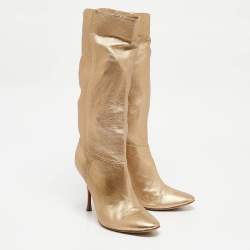 Casadei Gold Leather Mid Calf Boots Size 37