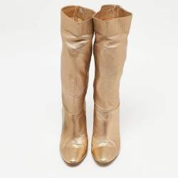 Casadei Gold Leather Mid Calf Boots Size 37