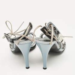 Casadei Grey Satin Floral Ankle Tie Up Sandals Size 38