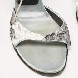 Casadei Grey Satin Floral Ankle Tie Up Sandals Size 38