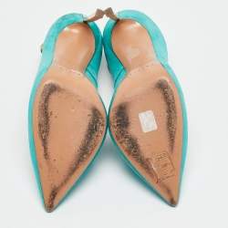 Pre Owned Casadei Blue Suede Pointed Toe Ankle Strap Pumps Size 37.5