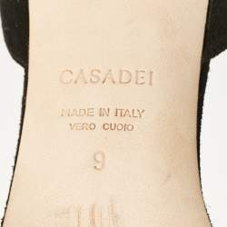 Casadei Black Suede Ankle Strap Block Heel  Sandals Size 39