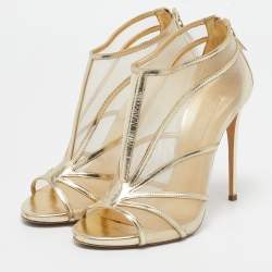 Casadei Gold Leather and Mesh Open Toe Ankle Length Boots Size 39