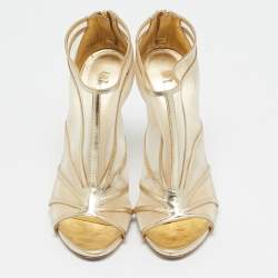 Casadei Gold Leather and Mesh Open Toe Ankle Length Boots Size 39